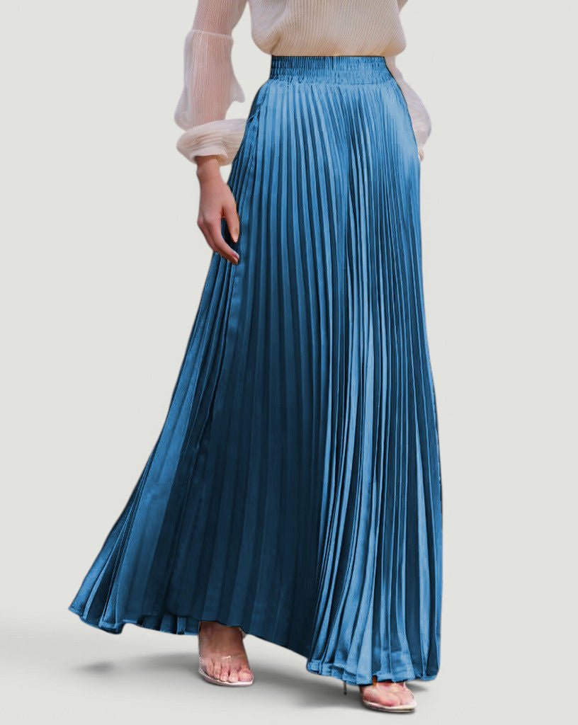 ZOFIA ATELIER KRYSTYNA blue polyester high-waisted pleated maxi skirt with pockets