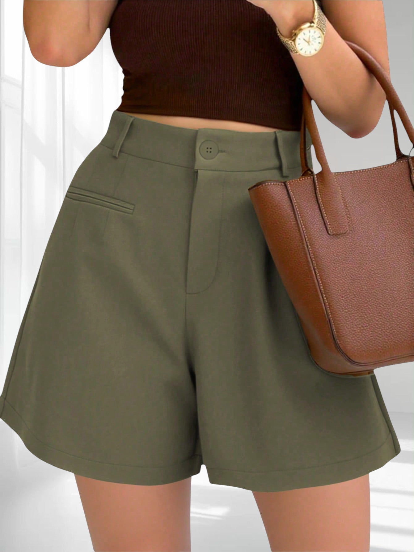 ZOFIA ATELIER calças verdes de perna reta soltas em poliéster com cintura baixa e bolsos.