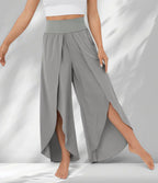 ZOFIA ATELIER grey polyester fiber high waist cropped trousers with tulip hem and side slits