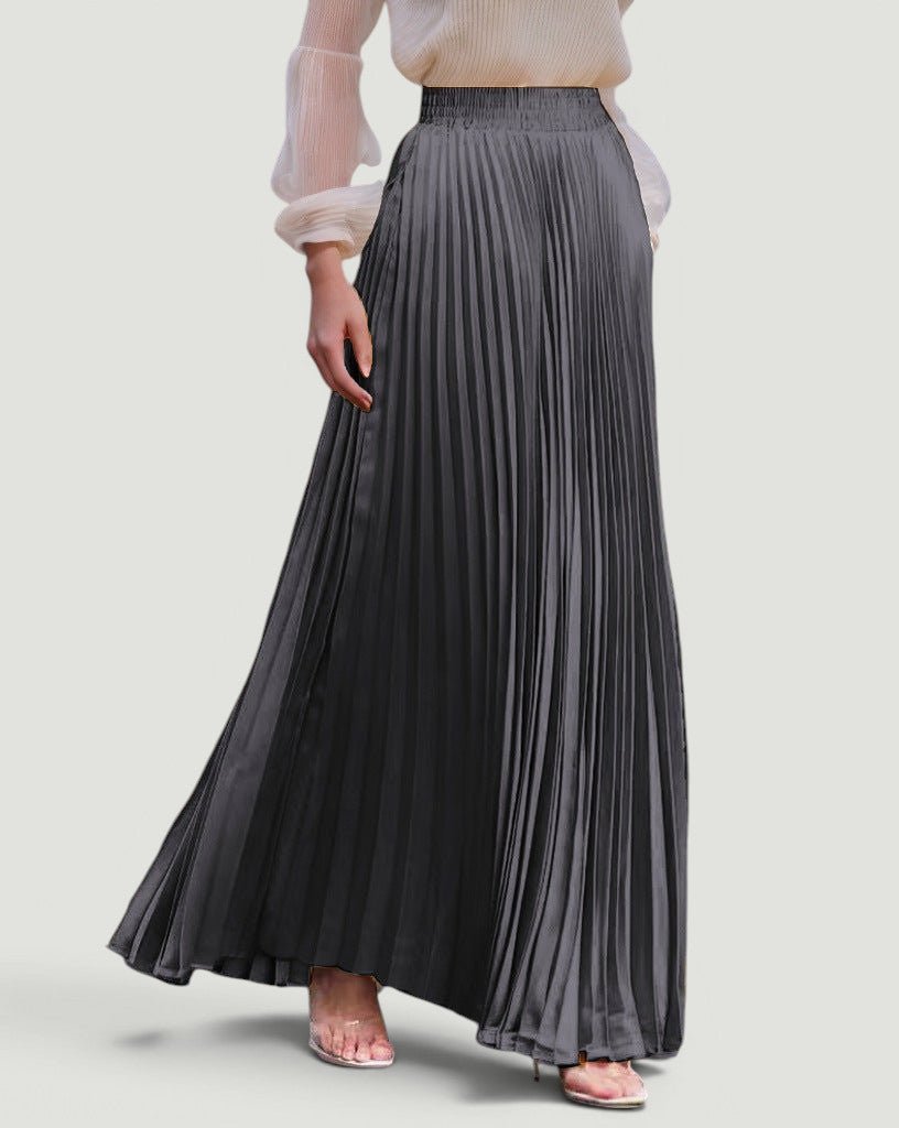 ZOFIA ATELIER KRYSTYNA high-waisted pleated maxi skirt in dark gray polyester with slight elasticity.