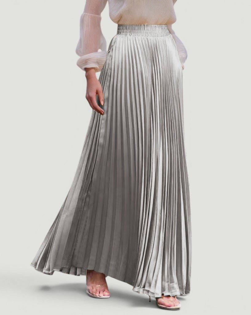 ZOFIA ATELIER KRYSTYNA silver high-waisted pleated polyester maxi skirt with pockets