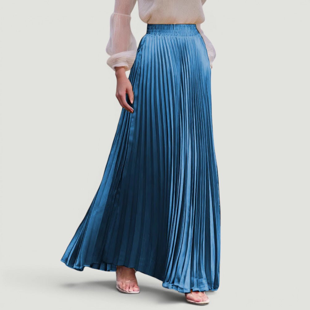 ZOFIA ATELIER KRYSTYNA versatile high-waisted long pleated skirt in peacock blue polyester with slight elasticity.