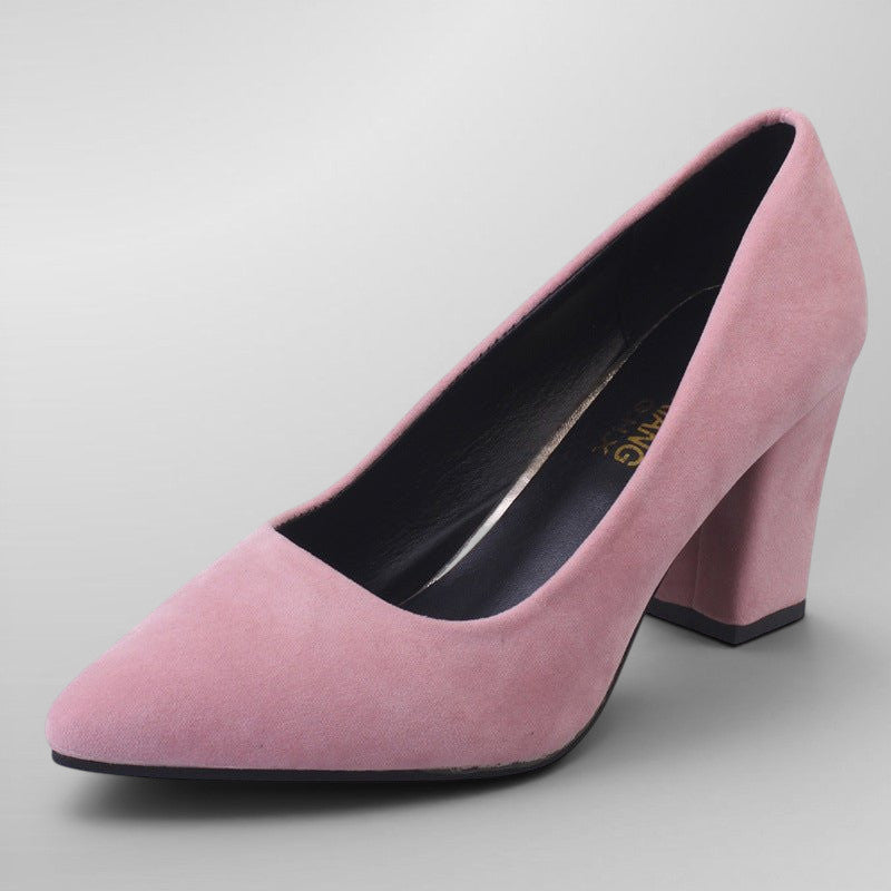 ZOFIA ATELIER KAZIMIERA pink suede pointed shallow heels with a block heel.