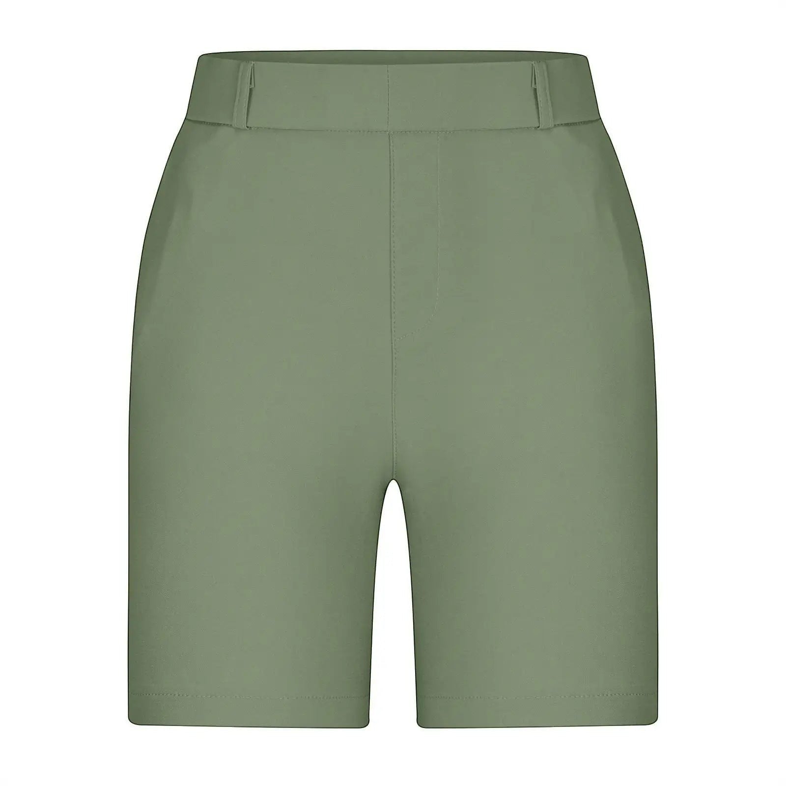 ZOFIA ATELIER sage green straight-leg summer shorts with a relaxed fit and minimalist design.