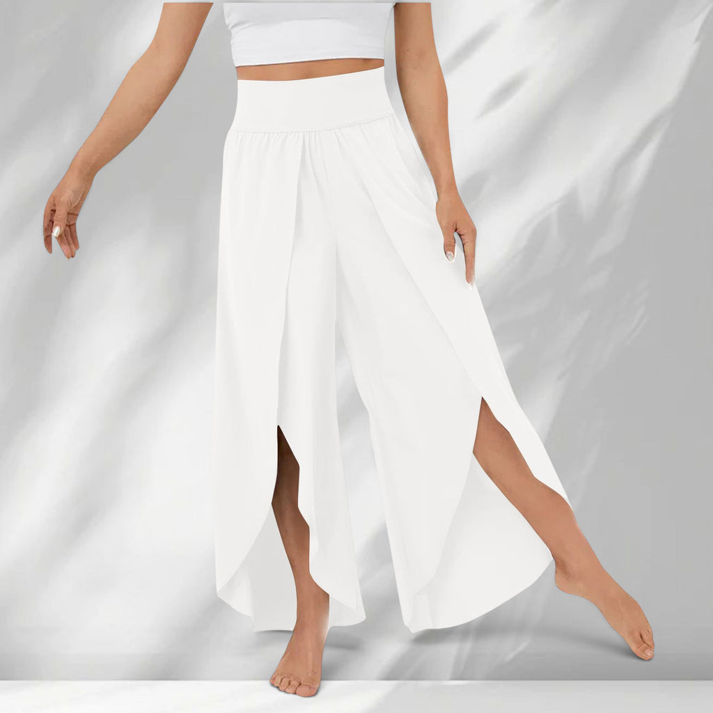 ZOFIA ATELIER white polyester fiber high waist cropped trousers with side slits